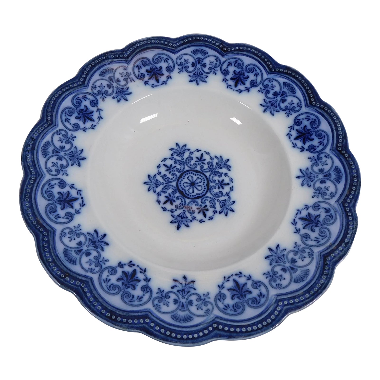 Early 1900s Johnson Brothers Flow Blue Rimmed Serving Bowl in Regent ...