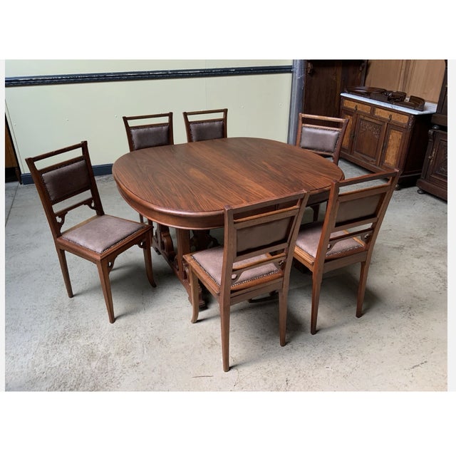 Antique Art Nouveau Dining Set with Extendable Table and Chairs, 1910, Set of 7 For Sale - Image 12 of 12