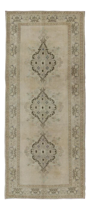 Vintage Turkish Oushak Rug With Three Central Medallions in Taupe, Ivory & Gray