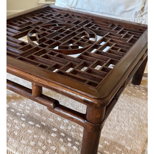 Antique Chinese Elmwood (Yumu) Kang Table – Hand-Cut Mortise & Tenon Joinery With Shou Medallion Fretwork, Qing Dynasty For Sale - Image 12 of 13