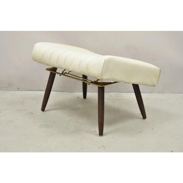 Vintage Mid Century Modern Adjustable Ottoman Footstool With Wooden Legs For Sale - Image 10 of 10