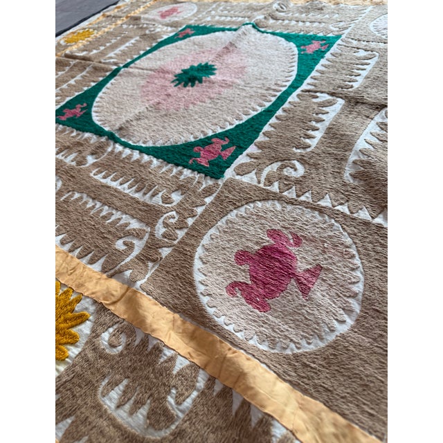 Uzbek Suzani Textile Wall Art, 3'10'' X 4'4'' For Sale - Image 4 of 6