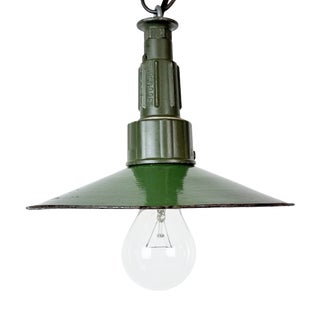Industrial Green Enamel Military Pendant Lamp with Cast Aluminium Top, 1960s For Sale