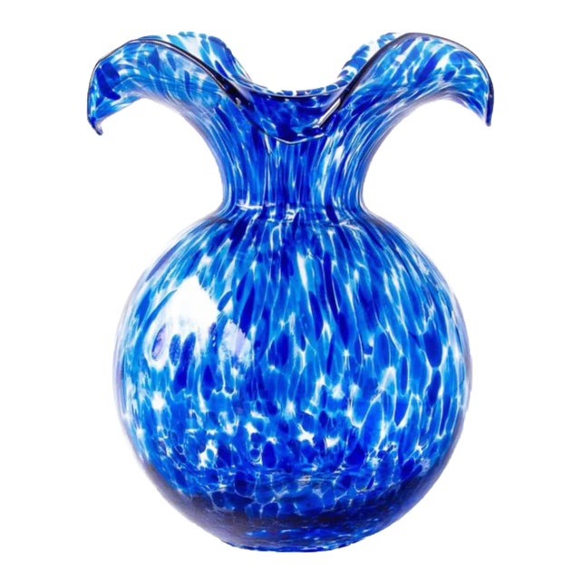 VIETRI Hibiscus Glass Cobalt Tortoiseshell Small Fluted Vase For Sale