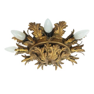 Vintage Italian Hollywood Regency Style Florentine Ceiling Lamp with Metal Leaves from Banci For Sale