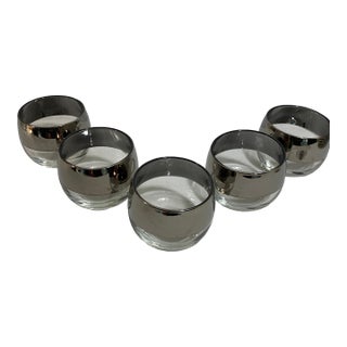 1960s Mid Century Modern Silver Ombré Roly Poly Glasses - Set of 5 For Sale