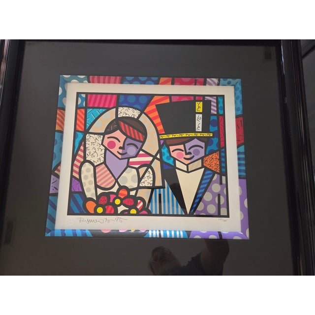 1990s Romero Britto Bride and Groom Pop Art Framed Limited Edition Serigraph Print 149/365 For Sale - Image 10 of 14