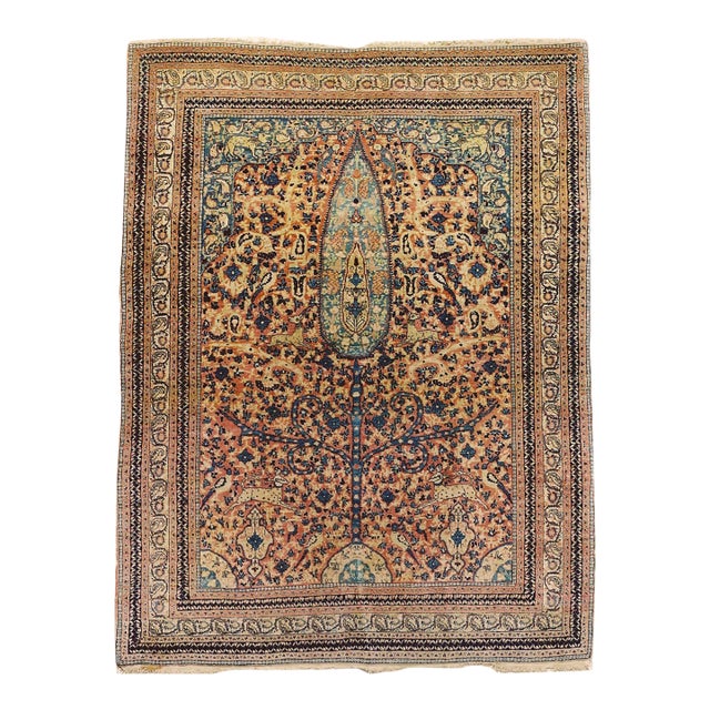 19th Century Pictorial Paradise Animal Hadji Jali Li Tabriz Rug - 4'6" x 6' For Sale