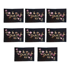Embroidered Floral Linen Placemats- A Set of 8