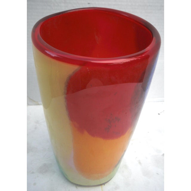 1970s Glamorous Mid-Century Cased–Glass Block Vase With Red Interior - Makora Krosno Poland For Sale - Image 5 of 17