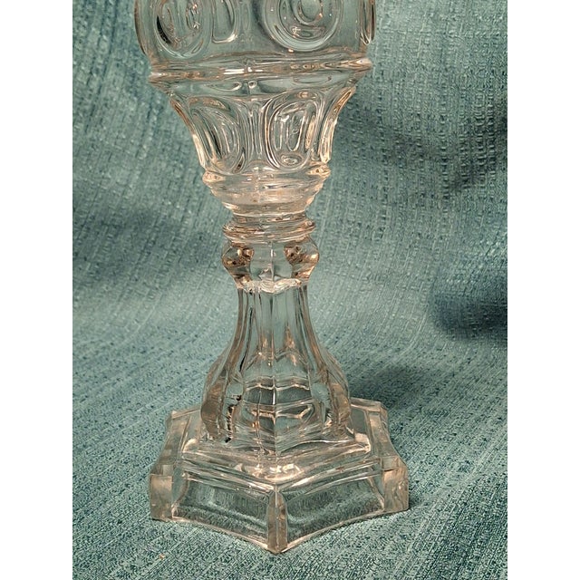 Mid 19th Century Antique Eapg Bullseye Fleur-De-Lis Glass Whale Oil Lamp Camphene Flint 1850s For Sale - Image 5 of 13
