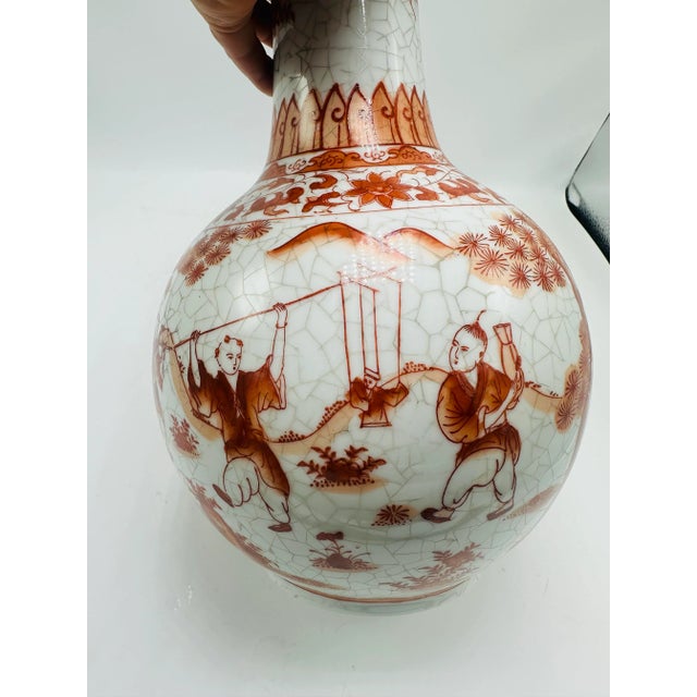 Large, beautiful chinoiserie vase. This vintage piece was made in Macau. Very solid and intricate in design