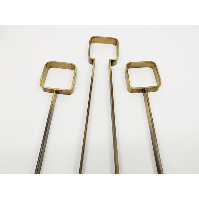 1960s Italian Brushed Brass Fireplace Tools, 1970s For Sale - Image 5 of 15