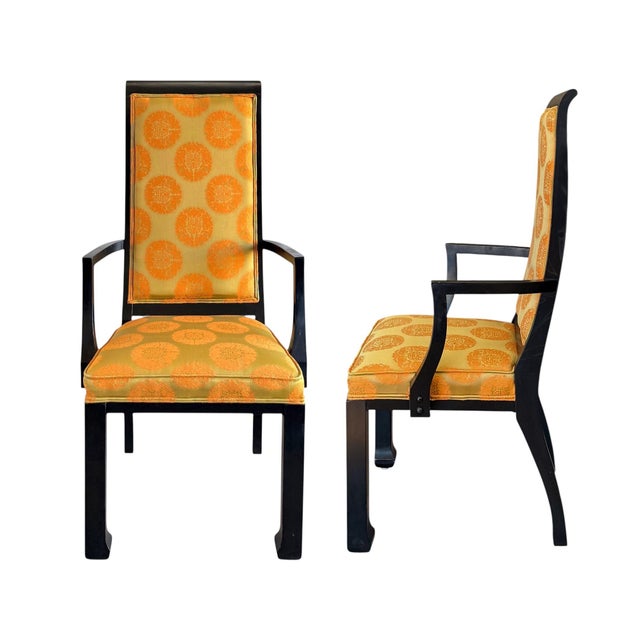 A set of six Asian Modern dining chairs, circa 1960, consisting of two host chairs and four side chairs; each having Ming-...