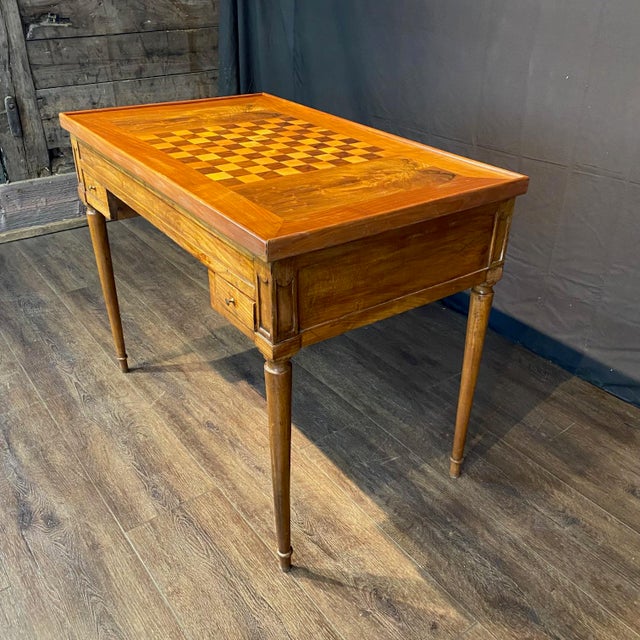 Antique French Inlaid Game Table With Reversible Chessboard Backgammon Top For Sale - Image 12 of 16