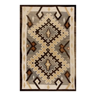 1930s Gray Diamond American Navajo Regional Rug 5' X 7' 8'' Flatweave Wool Carpet For Sale
