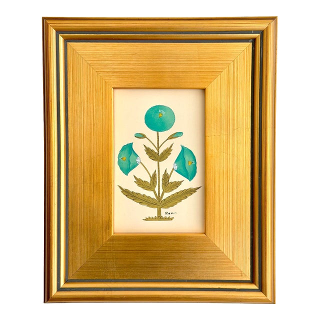 Original Hand-Painted Green Floral Motif Painting in a Plein Air Frame For Sale