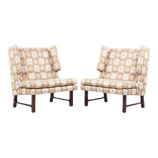 Edward Wormley for Dunbar Mid Century Lounge Wingback Lounge Chairs - Pair For Sale