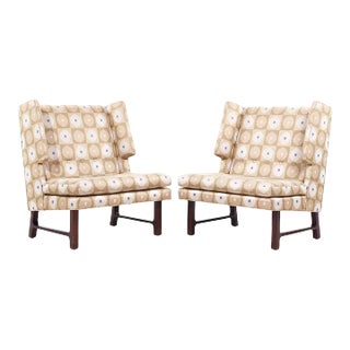 Edward Wormley for Dunbar Mid Century Lounge Wingback Lounge Chairs - Pair For Sale