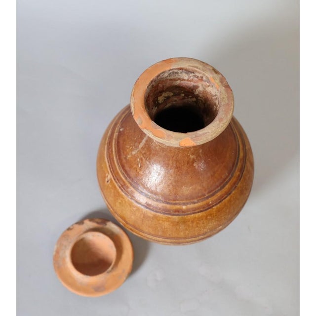 Ceramic Ancient Chinese Han Dynasty Amber-Glazed Pottery Hu Covered Jar With Lid For Sale - Image 7 of 8
