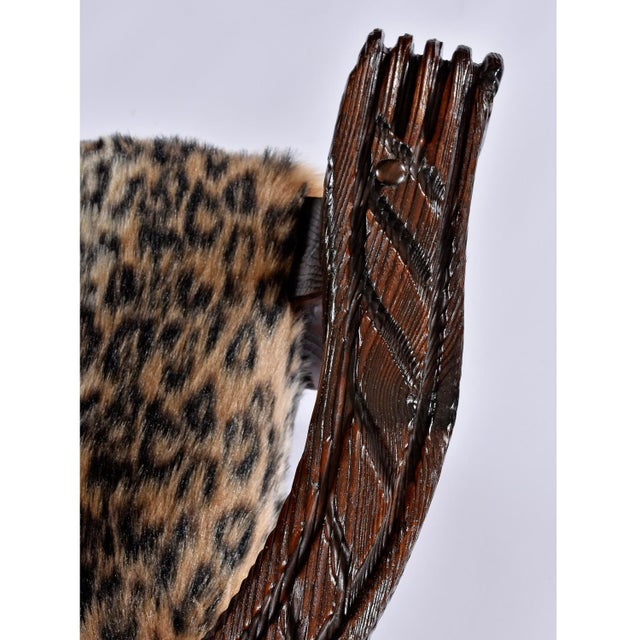 Pair of Restored Witco Conquistador Vintage Tiki Throne Chairs in New Faux Leopard Fur For Sale - Image 14 of 18