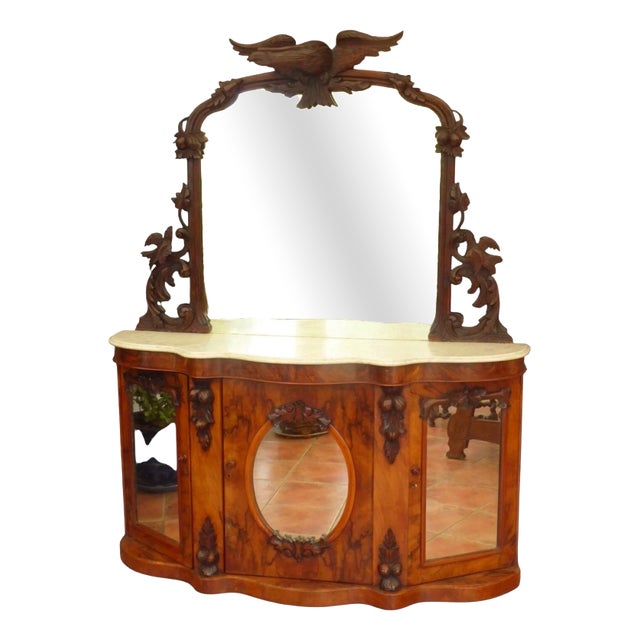 Antique Early 19th Century Carved Walnut and Marble Chiffonier, 1830 For Sale