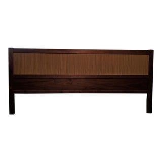 1960s Vintage Cane and Teak Danish Modern King Headboard For Sale
