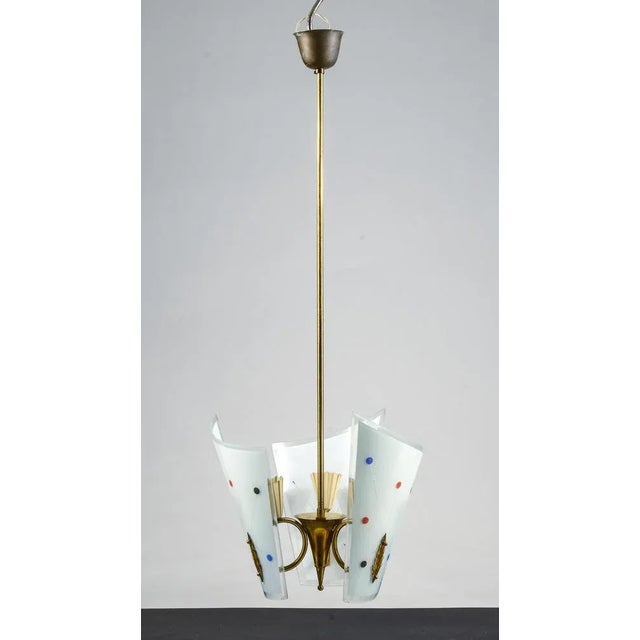Mid-Century Modern Art Deco Chandelier in Glass and Brass For Sale - Image 3 of 9