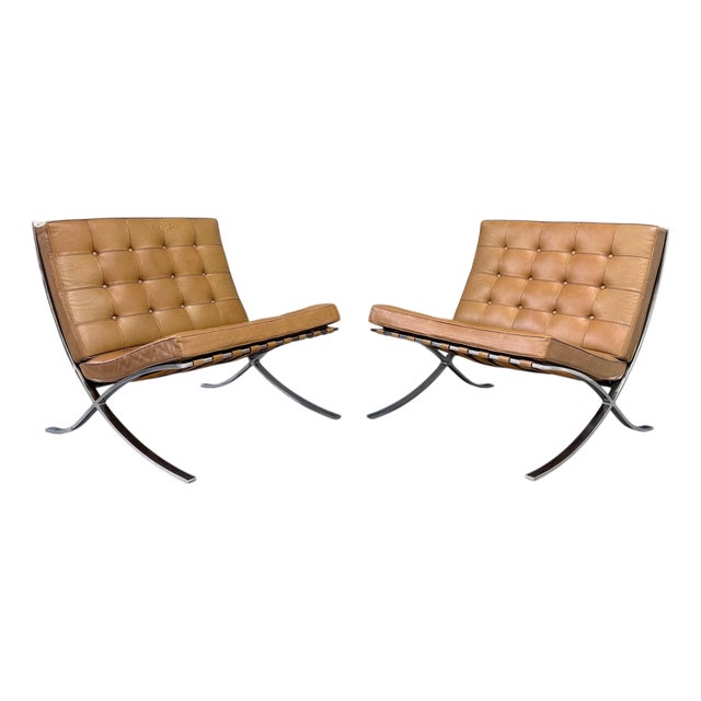 Pair of Early Barcelona Chairs by Ludwig Mies Van Der Rohe for Knoll, Circa 1959 For Sale