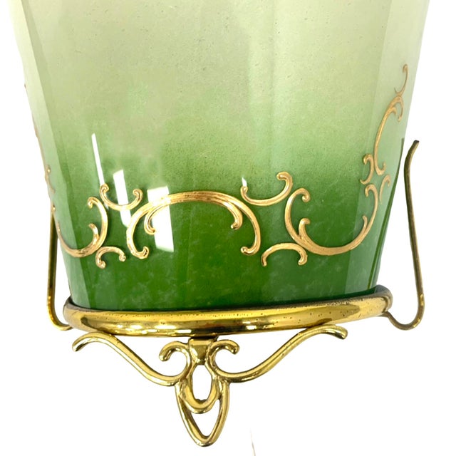 Green Gradient Glass Wall Sconce With Brass Fixture, France 1960s. For Sale - Image 11 of 12