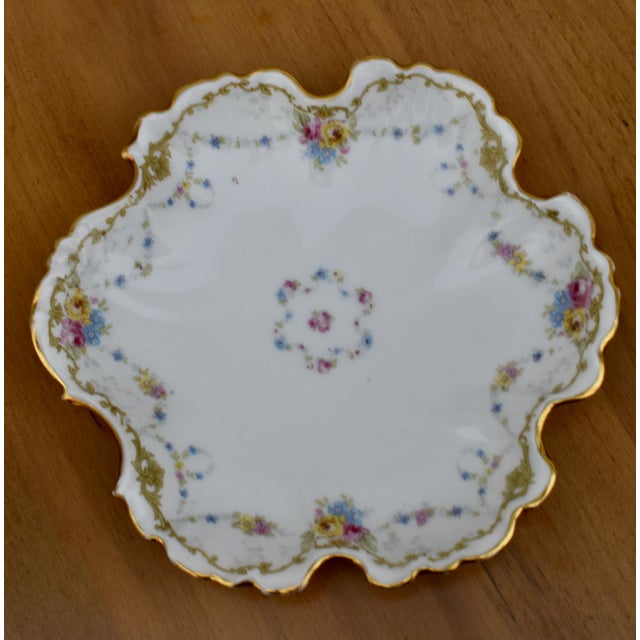 Ceramic Antique Ahrenfeldt Limoges Plate Richard Briggs Boston Floral Gold Scalloped For Sale - Image 7 of 13