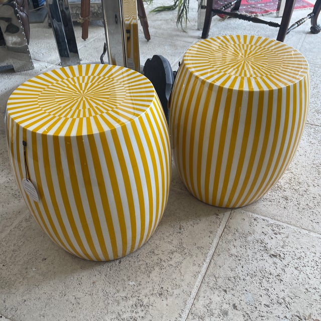1990s Pair of Janson Striped Resin Stools by Made Goods For Sale In Miami - Image 6 of 7