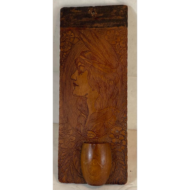 Here is a very cool pyrography (Burnt wood) wooden match holder that would be fun decorating a fireplace or next to a gas...