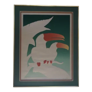 1980s "Toucans" Lee White Embossed Lithograph, Framed