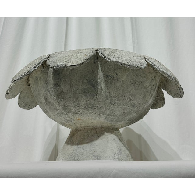 Mid 20th Century Folk Art Scalloped Concrete Pedestal Planter / Garden Urn For Sale - Image 4 of 13