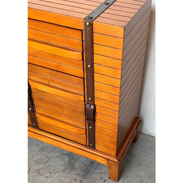 French Moderne Style Leather-Strapped Six-Drawer Chest Manner of Jacques Adnet For Sale - Image 11 of 14