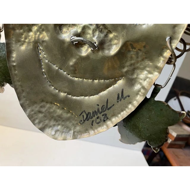 Metal Vintage Brutalist Brass Wall Plaque with Nose and Earrings, 1970s For Sale - Image 7 of 9