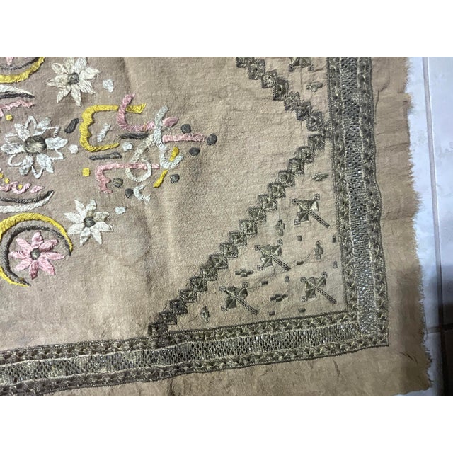 Sand Antique Ottoman Turkish Tughra Embroidery Metallic Silver & Silk Thread For Sale - Image 8 of 18