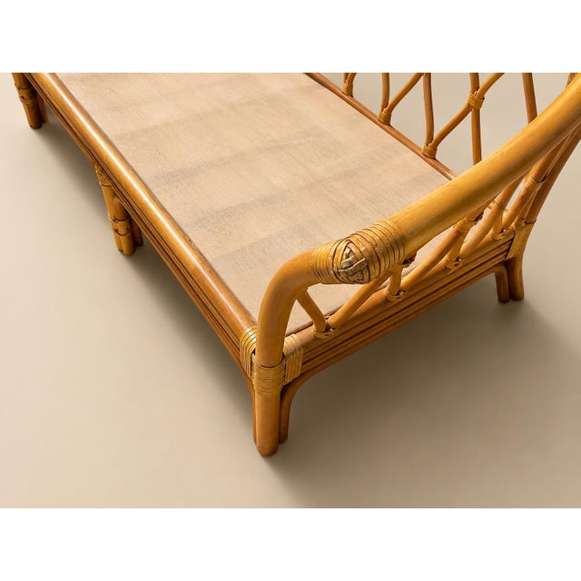 1980s Vintage Coastal Rattan Sofa With Hand-Lashed Leather Bindings (No Cushion) For Sale - Image 5 of 12