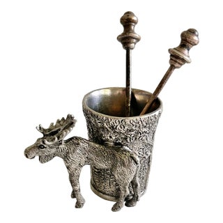Pewter Match Moose Toothpick Holder For Sale