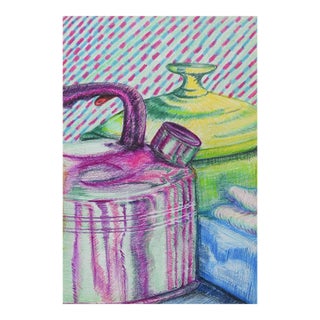 Vintage Still Life Drawing With Tea Kettle For Sale