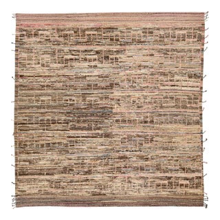 Modern Boho Chic Moroccan Style Handmade Brown Oversize Wool Rug For Sale