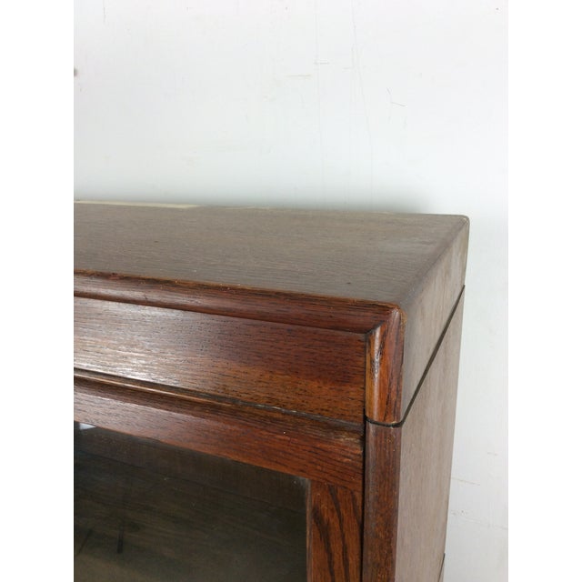 1930s Antique Oak Four Stack Barrister Bookcase With Original Brass Hardware For Sale - Image 5 of 18