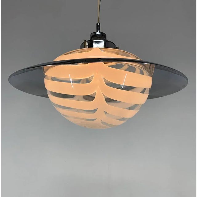 Glass Italian Murano Glass and Chrome Saturn Pendant, 1970s For Sale - Image 7 of 13