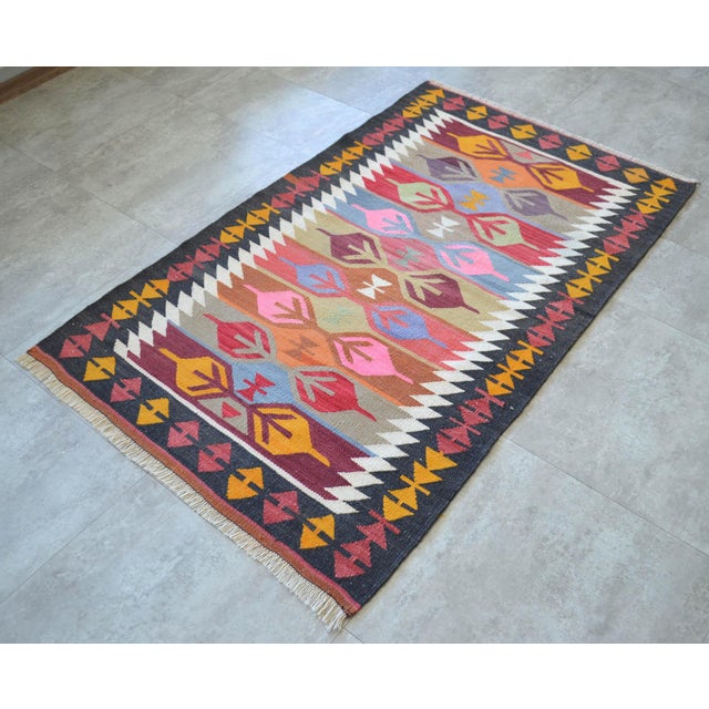 3x5 Ft Vintage Turkish Kilim Rug, Village Flat Weave, Natural Dyes, Multicolor Area Rug For Sale - Image 16 of 17