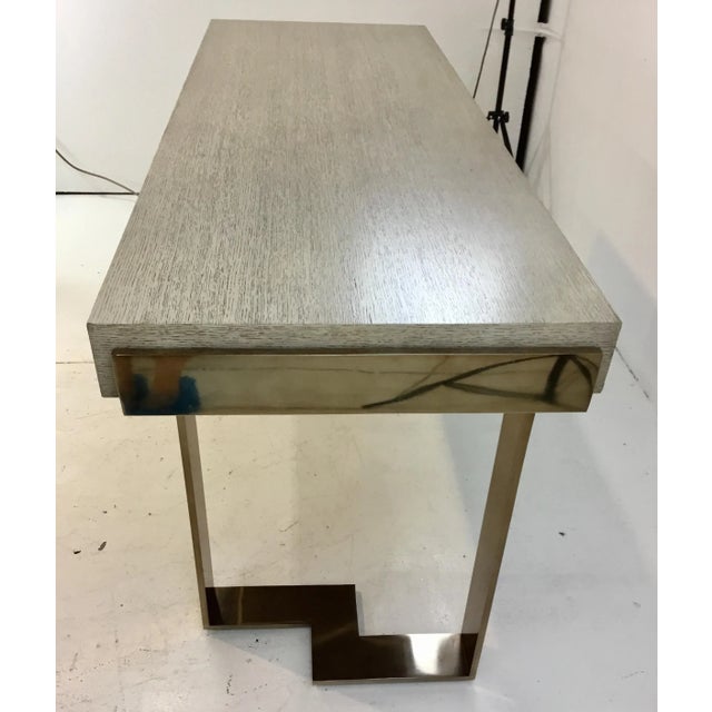 2010s Modern Greige Wood and Metal Console Table For Sale - Image 5 of 6