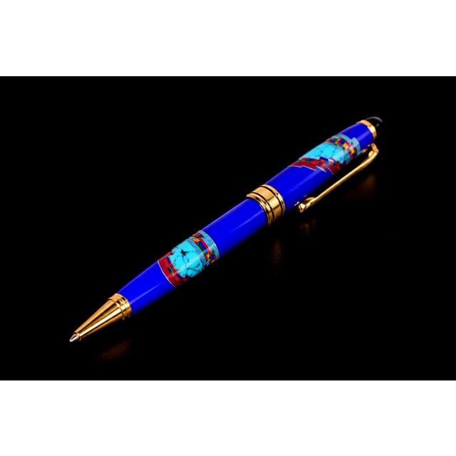 Blue David Rosales Gemstone Pen Southwest Native American Lapis Turquoise Ruby For Sale - Image 8 of 9