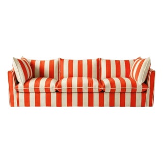 Sophie Conran Coco 4 Seater Sofa - Petunia Red Stripes with Knife Edge Cushion For Sale