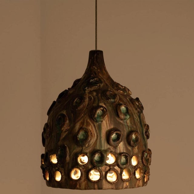 Brown and Green Ceramic Pendant with Holes, Denmark, 1960s For Sale - Image 4 of 13
