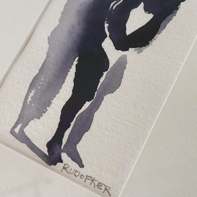 Vintage ‘Shadow of Lovers’ Minimalist Original Watercolor Painting Art Work by Jane Rudofker Signed and Framed For Sale - Image 4 of 12